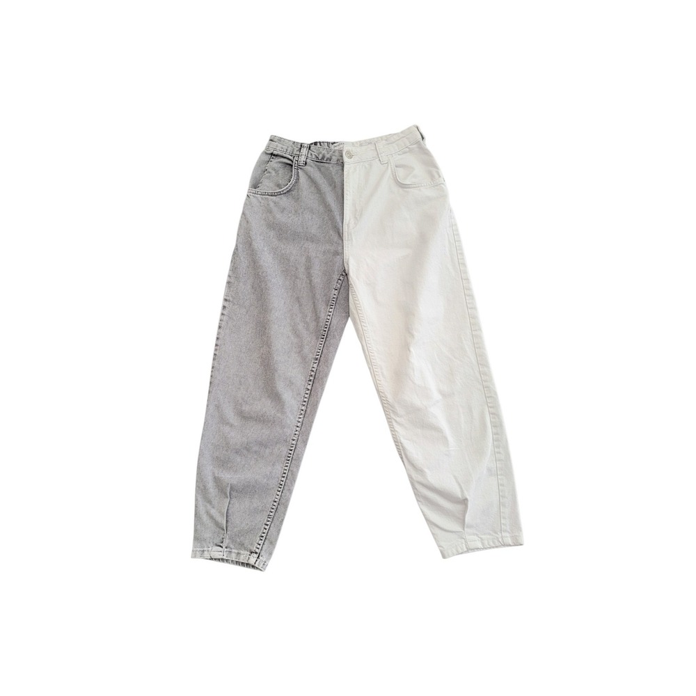 Bershka Mom Jeans Womens 6 Gray White Split Two Tone Streetwear Edgy Contrast